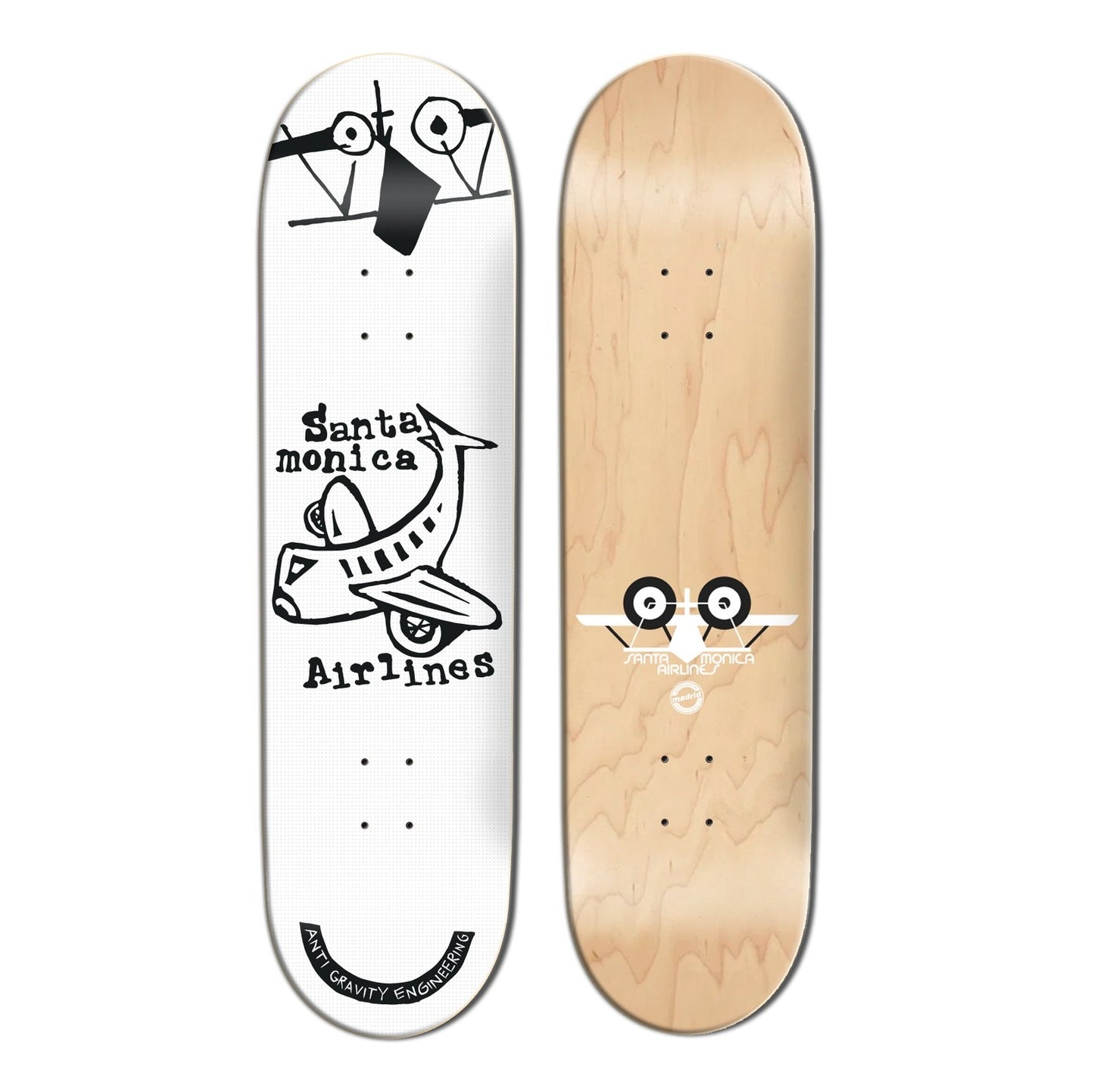 Santa Monica Airlines Plane Street Smart Tech White Skateboard Deck 8.5"