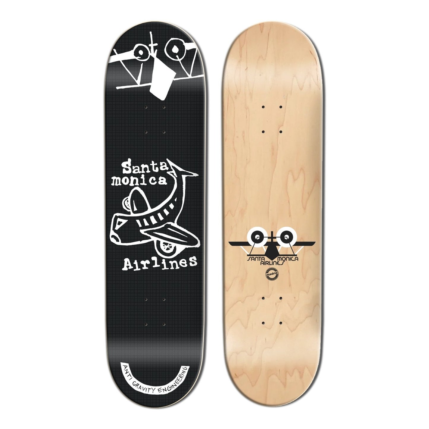 Santa Monica Airlines Plane Street Smart Tech Black Skateboard Deck 8.75"