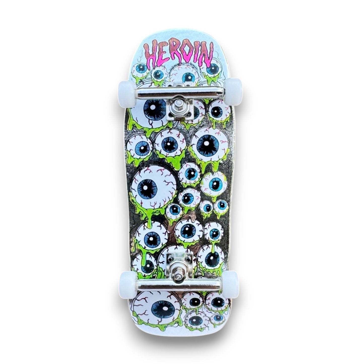 Custom Pro X Heroin Skateboards Eyes White Fingerboard Complete
