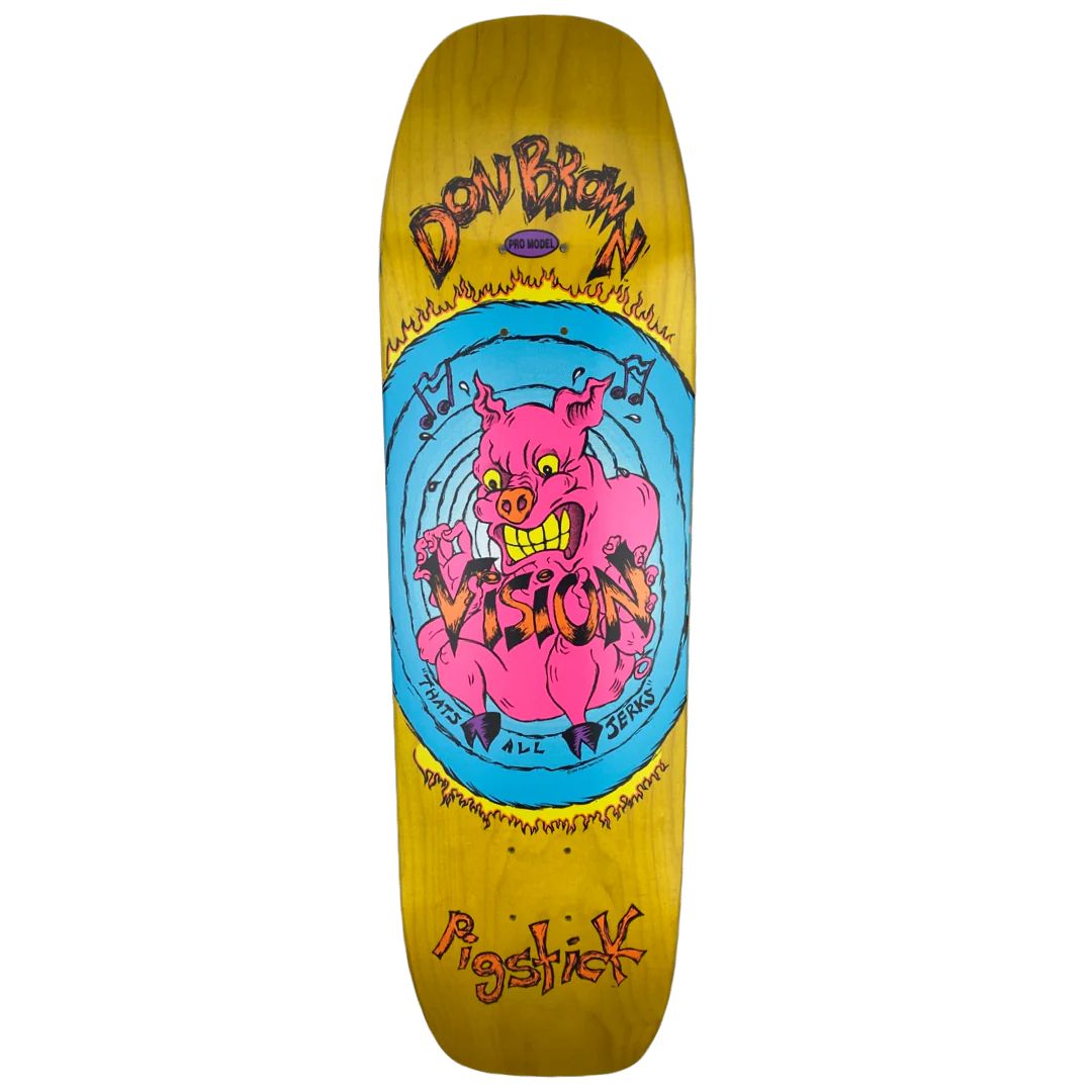 Vision Don Brown Pig Stick 2 Yellow Stain Skateboard Deck 8.75"
