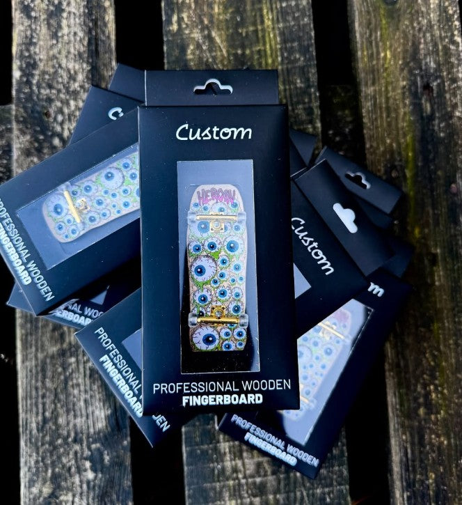 Custom Pro X Heroin Skateboards Eyes Natural Fingerboard Complete
