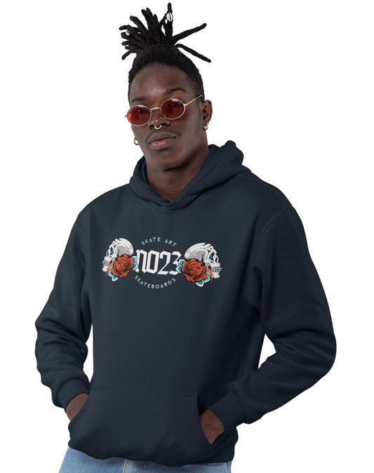 NO23 Skate, Skulls & Roses Hoodie Navy Blue