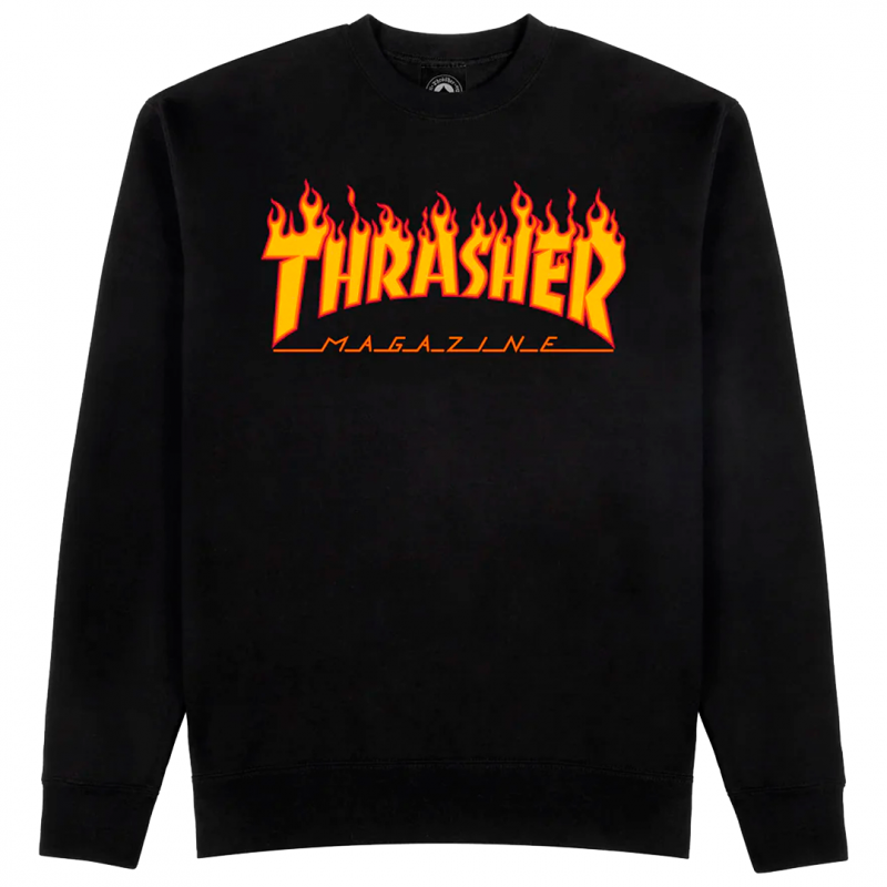 Sweatshirt Crew Thrasher Flame Logo - Black