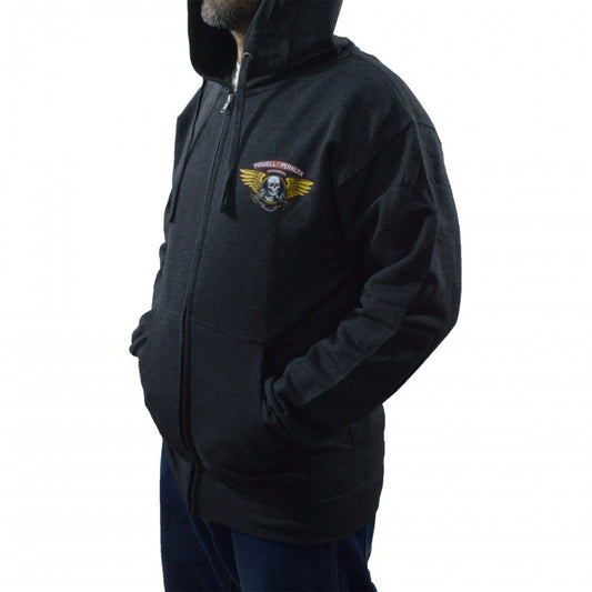 Powell Peralta Sweatshirt Hoodie Zip Winged Ripper - Charcoal Heather