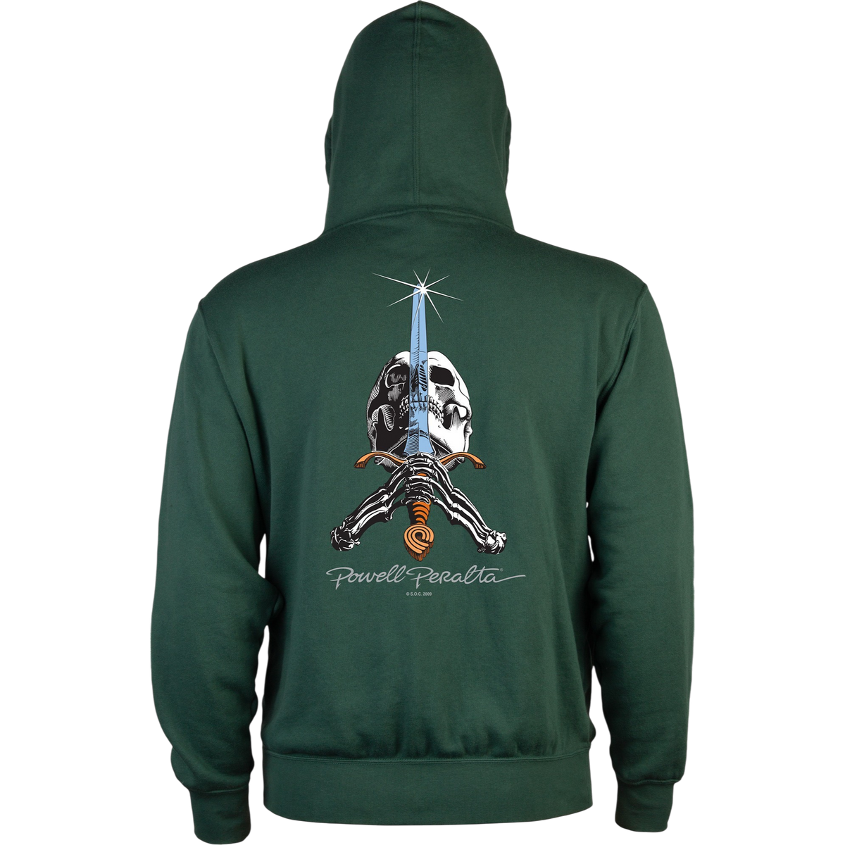 Powell Peralta Sweat Hood Zip Skull & Sword - Alpine Green