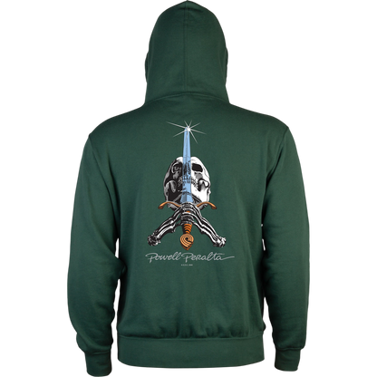 Powell Peralta Sweat Hood Zip Skull & Sword - Alpine Green