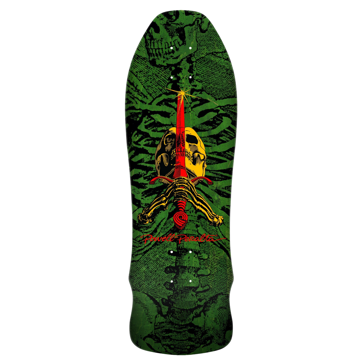Powell Peralta Geegah Skull & Sword Green Stain Skateboard Deck 9.75"