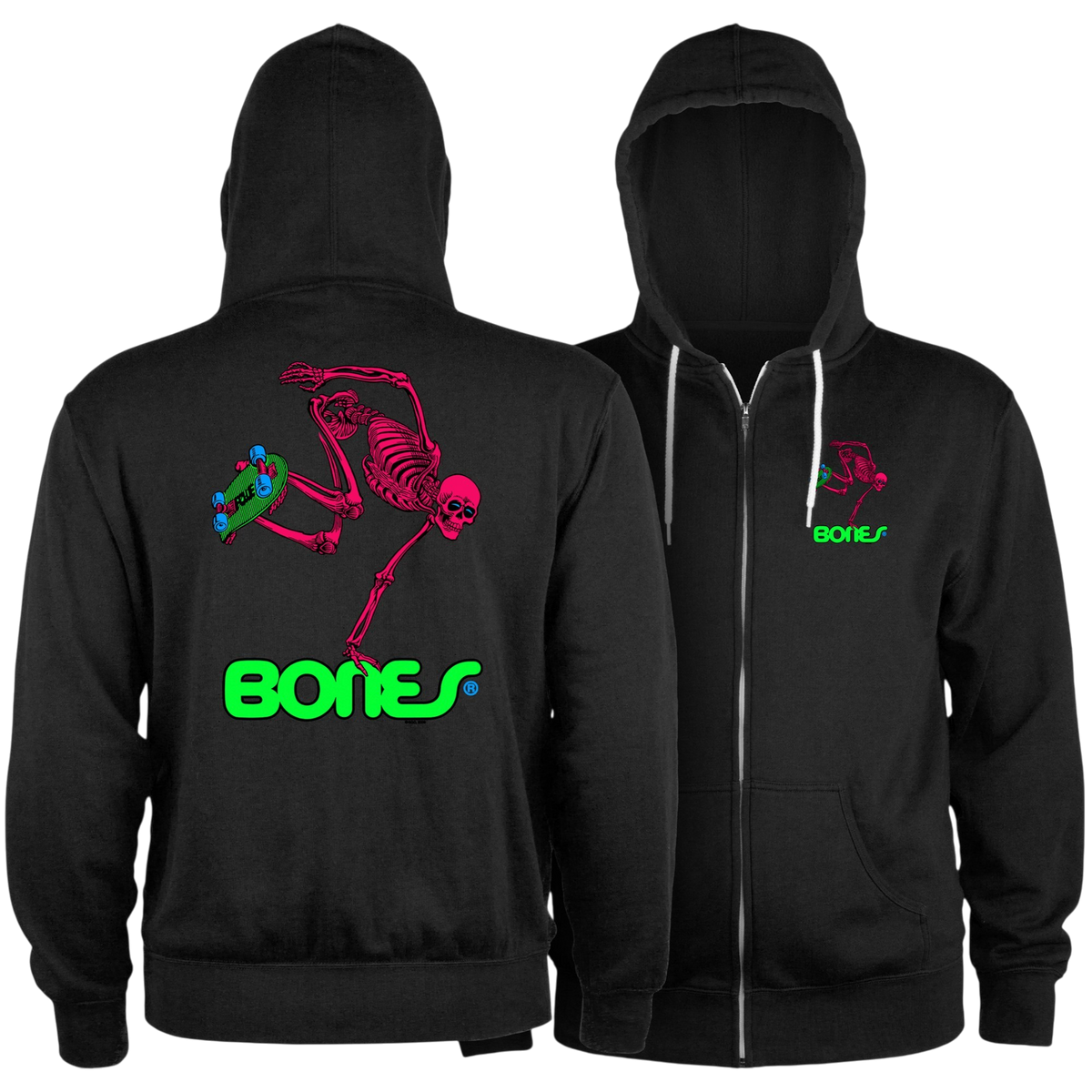 Powell Peralta Sweat Hood Zip Skateboard Skeleton - Blacklight