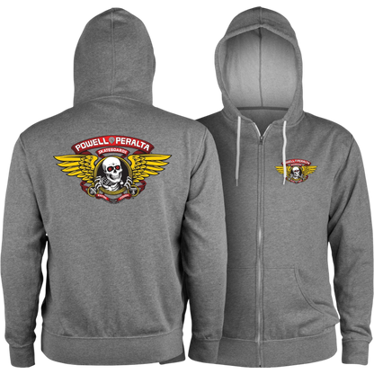 Powell Peralta Sweat Hood Zip Winged Ripper - Gunmetal Heather