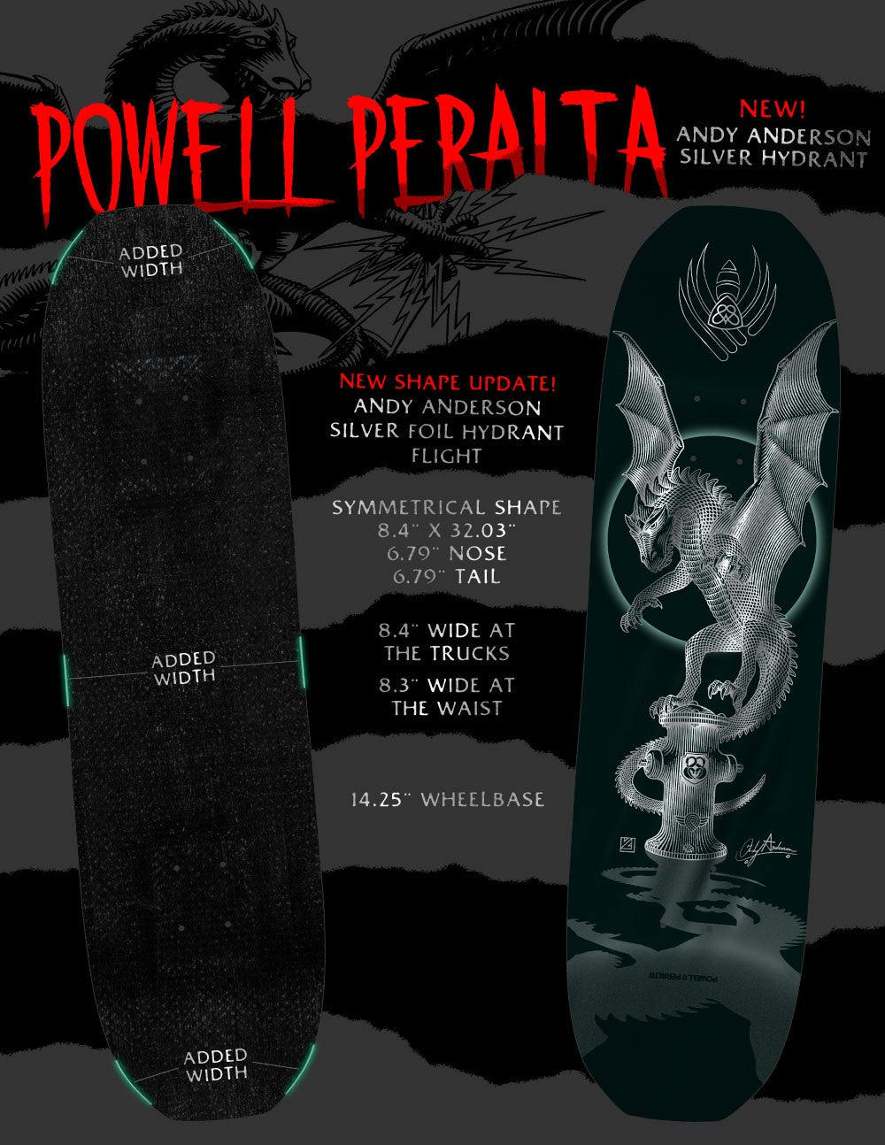 Powell Peralta Flight Andy Anderson Hydrant Silver Foil Skateboard Deck 8.4"