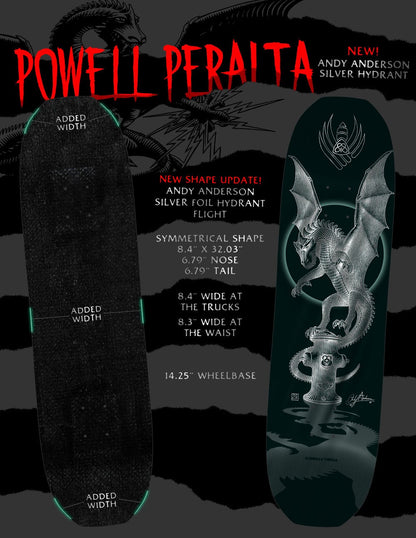 Powell Peralta Flight Andy Anderson Hydrant Silver Foil Skateboard Deck 8.4"