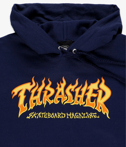 Sweat Hood Thrasher Fire Logo Navy Blue