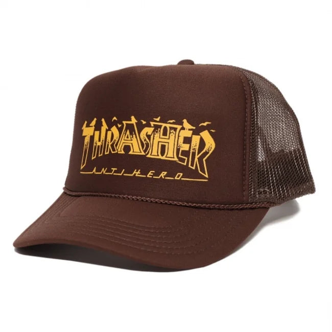 Thrasher x Anti-Hero Pigeon Mag Trucker Cap - Brown