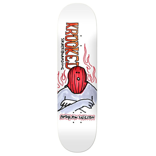 Krooked Wilson Fire Mask White Skateboard Deck 8.75"