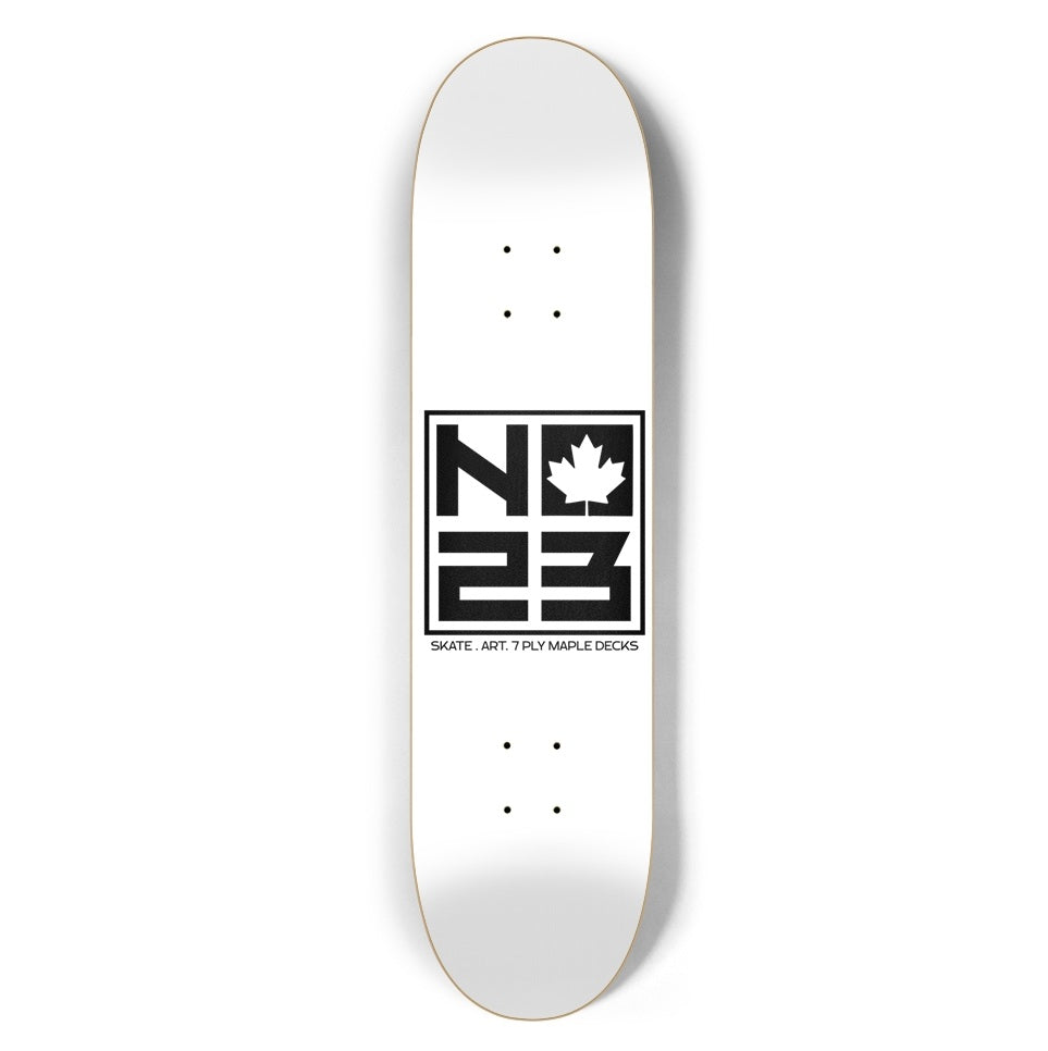 NO23 7Ply Maple Logo White Kids Skateboard Deck 7.25"