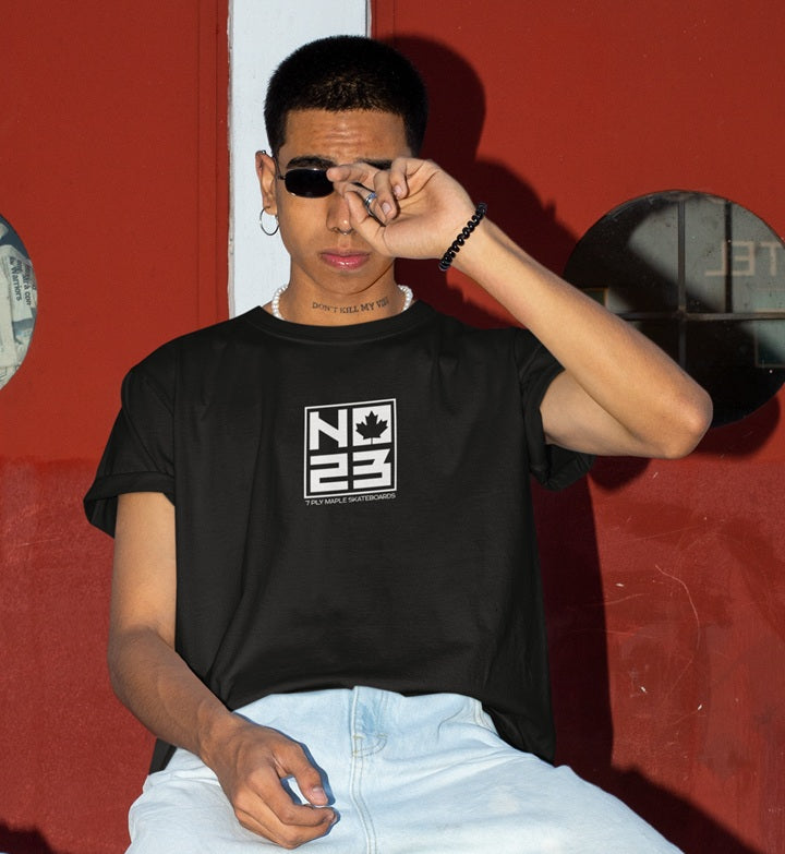 NO23 7Ply Maple Logo Black T-Shirt