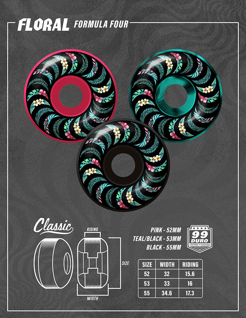 Rodas Spitfire Formula Four Floral Classic Black 55mm 99Du