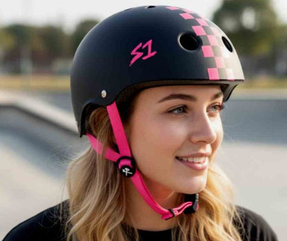 S-One V2 Lifer Black / Pink Checkers CPSC Certified Helmet