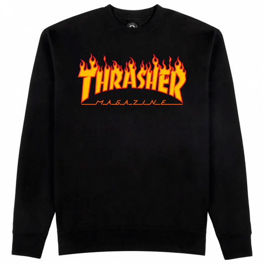 Thrasher Flame Logo Crew Hoodie - Black
