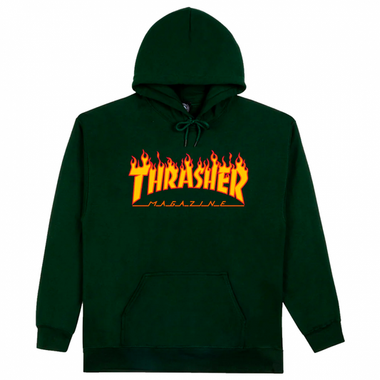 Thrasher Flame Logo Hood Moletom - Forest Green