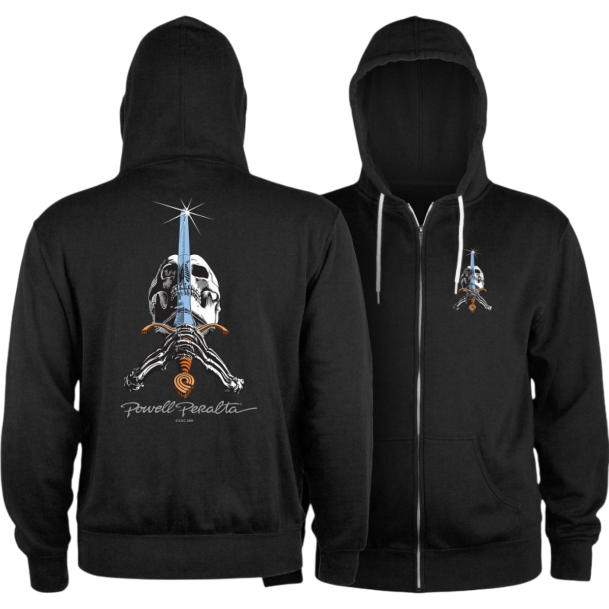 Powell Peralta Zip-Up Hoodie Skull & Sword - Black