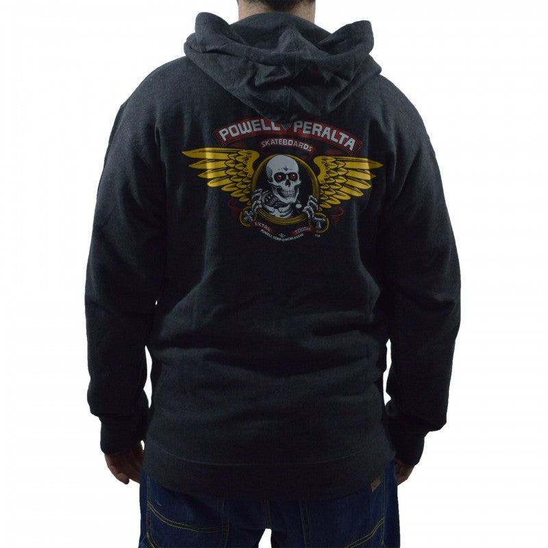 Powell Peralta Sweatshirt Hoodie Zip Winged Ripper - Charcoal Heather