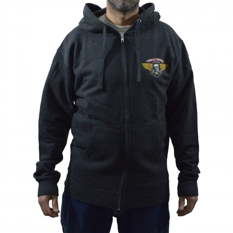 Powell Peralta Sweatshirt Hoodie Zip Winged Ripper - Charcoal Heather