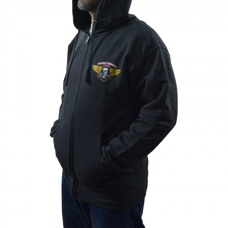 Powell Peralta Sweatshirt Hoodie Zip Winged Ripper - Charcoal Heather