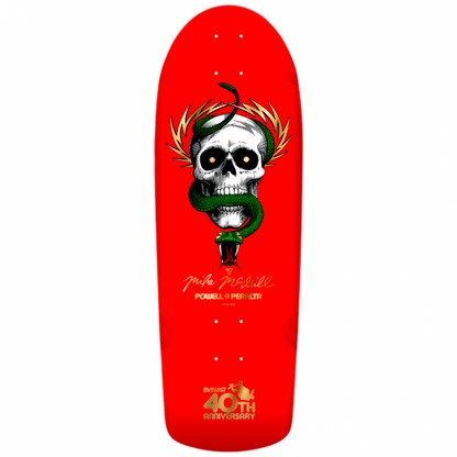 Powell Peralta Mike McGill Skull &amp; Snake McTwist 40th Anniversary Red Gold Foil Skateboard Deck 10"