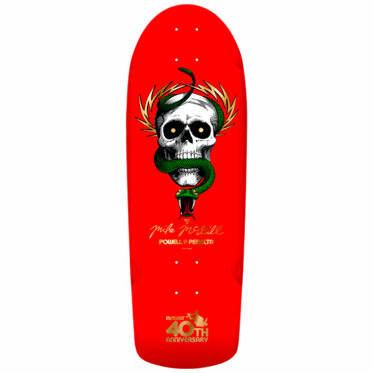 Powell Peralta Mike McGill Skull & Snake McTwist 40th Anniversary Red Gold Foil Skateboard Deck 10"
