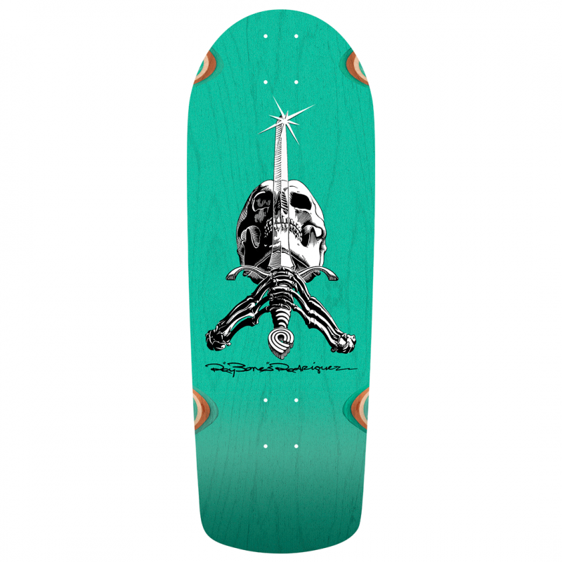 Powell Peralta OG Snub Ray Rodriguez Skull & Sword Teal Stain Skateboard Deck 10"