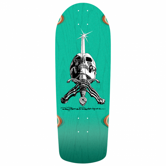 Powell Peralta OG Snub Ray Rodriguez Skull & Sword Teal Stain Skateboard Deck 10"
